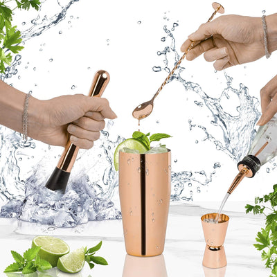ONVAYA® Cocktail Set in Rosé-Gold | Cocktail Geschenkset mit Bambus-Halter | Cocktail Shaker Set | p