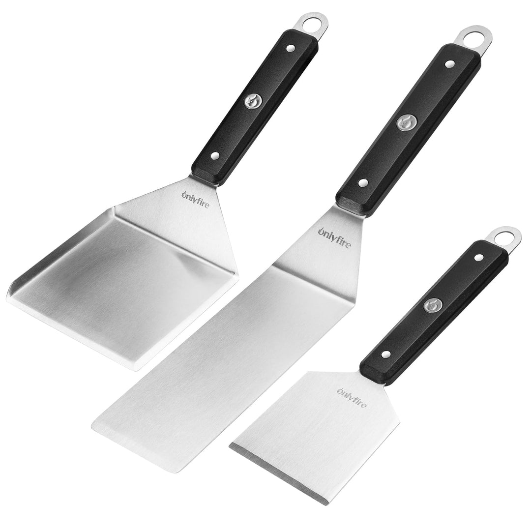 onlyfire Grillspachtel Set, Plancha Spachtel Edelstahl mit Aufhängeloch und Rutschfeste & Hitzebestä