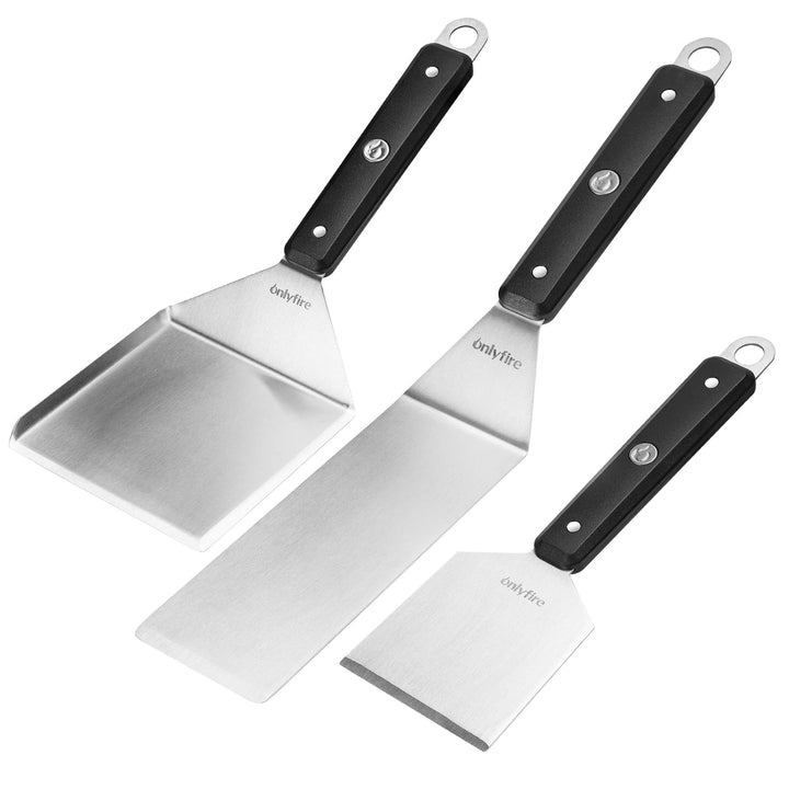onlyfire Grillspachtel Set, Plancha Spachtel Edelstahl mit Aufhängeloch und Rutschfeste & Hitzebestä