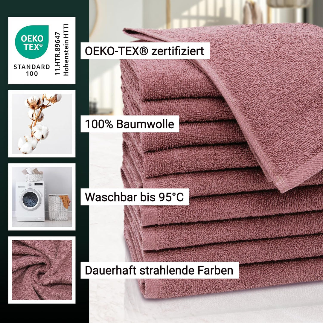 ZOLLNER 10er Set Gästehandtücher - weiche und saugstarke Handtücher - waschbar bis 95°C - Baumwolle