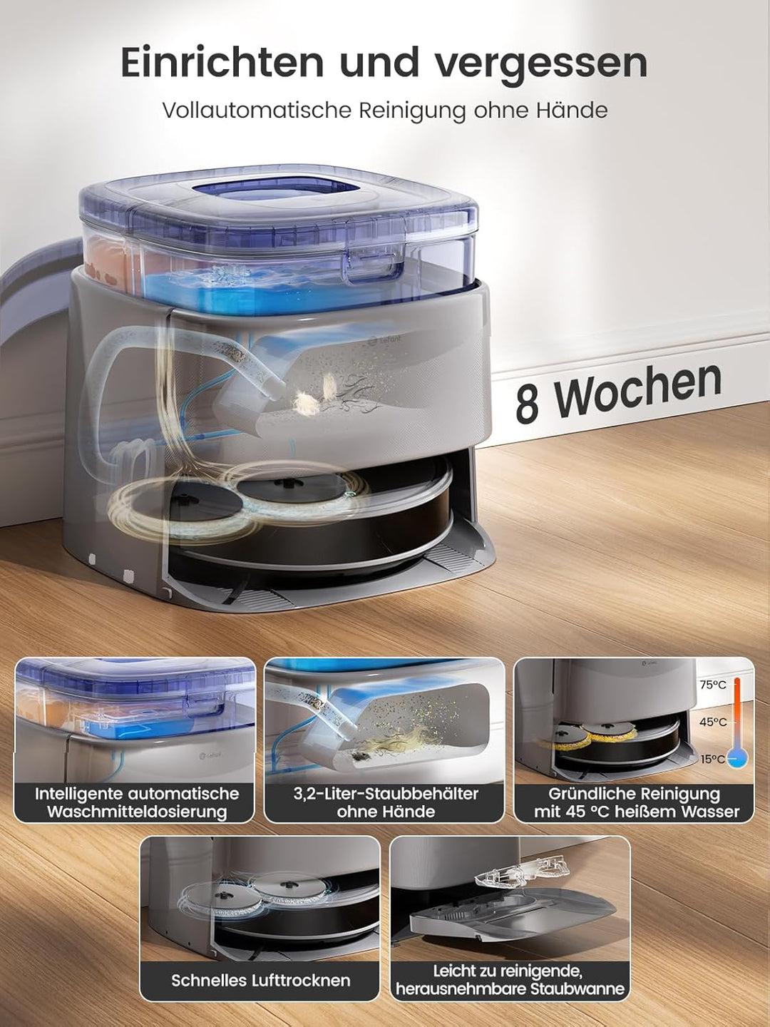 LEFANT M3 Saugroboter mit Wischfunktion,12000 Pa Saugkraft,Automatisches Andocken,Vermeiden von Hind