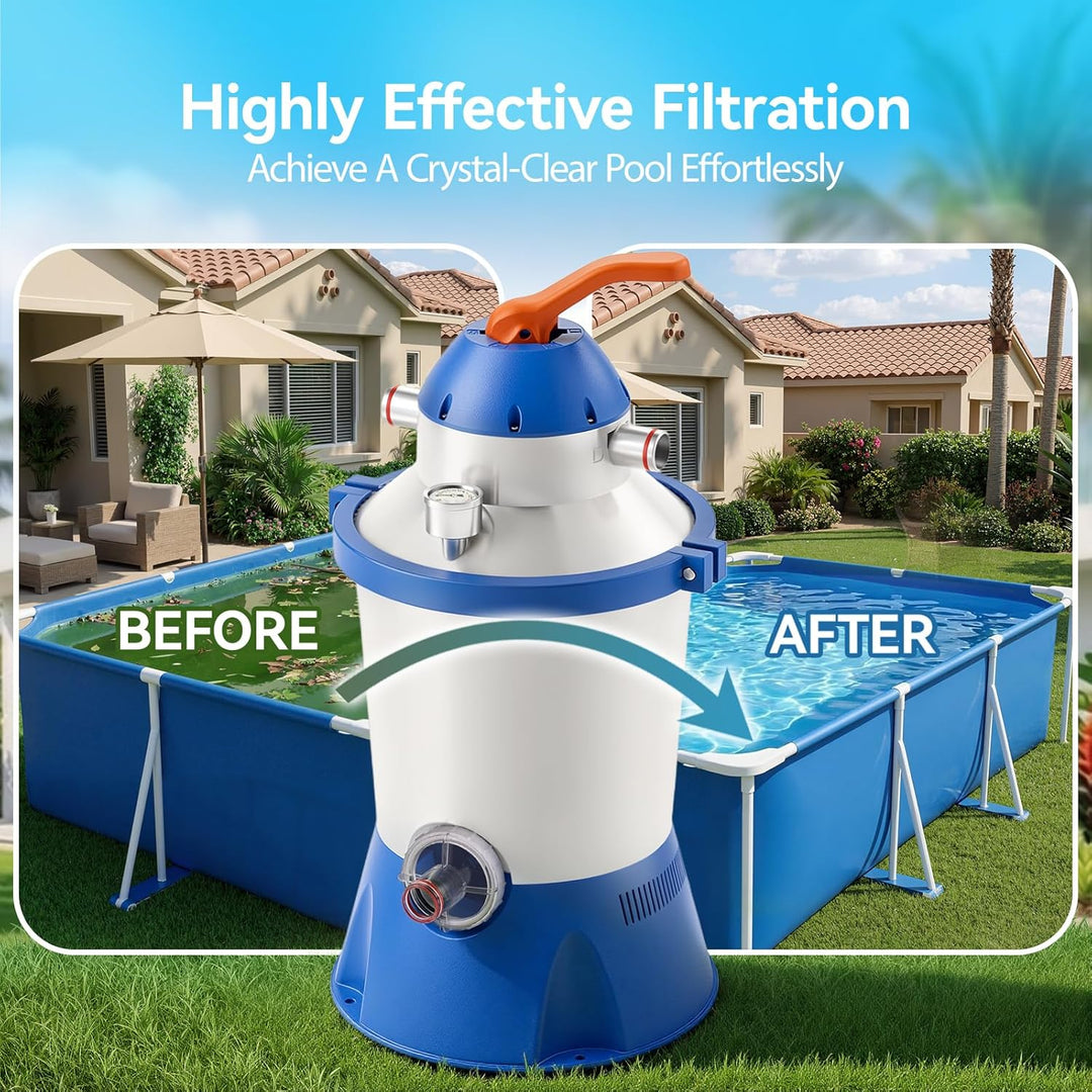 Sandfilteranlage Pool für Aufstellpool 3785L/h 90W - Komplettset Poolpumpe Sandfilter für kleine Poo