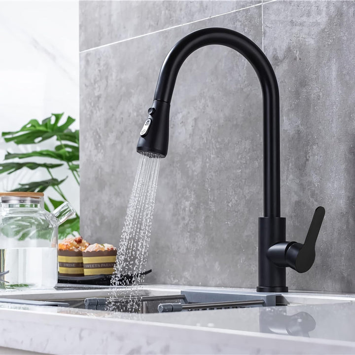 Ausziehbar 360° küchenarmatur Drehbar mit Drei Wasserstrahlarten,Mischbatterie küche ausziehbar wass