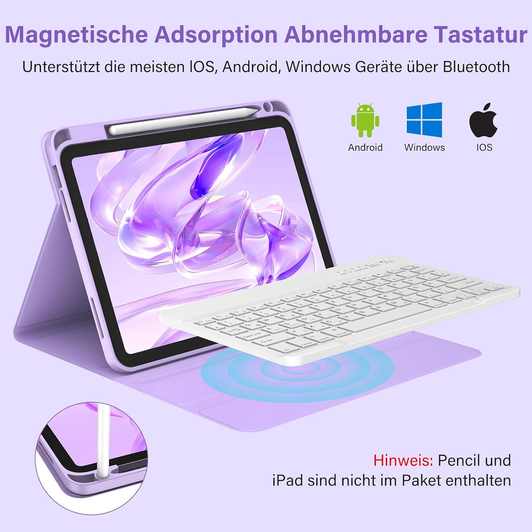 BQSS Hülle mit Tastatur für iPad A16 11 Generation 2025/10 Generation 10.9 Zoll 2022, Magnetisch Blu