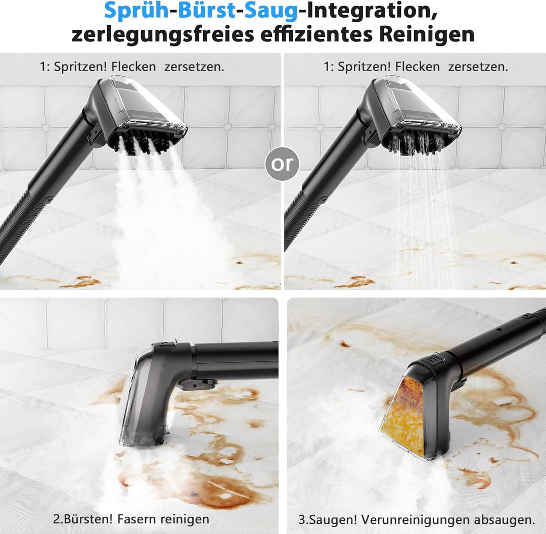 Dampfreiniger 1650W Polsterreiniger Gerät Nasssauger Waschsauger mit Starker Saugkraft, 1250ML Wasse