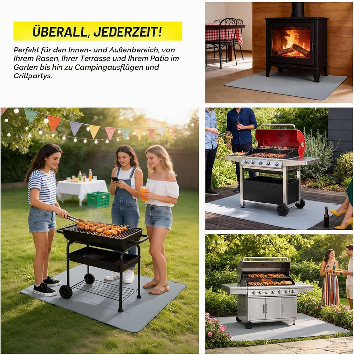 100 x 150 cm Grillunterlage für Aussengrills, doppelseitige feuerfeste Grillunterlage, wasserdichte,