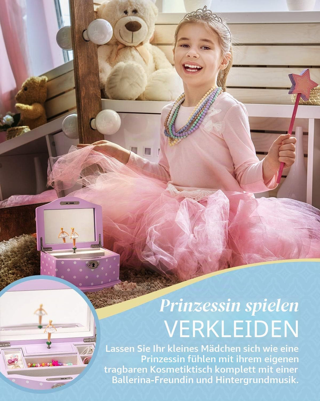 Art Lins Elle Schmuckkästchen mit Ballerina, mit Schloss, Holz-Erinnerungsbox mit aufziehbarer Musik