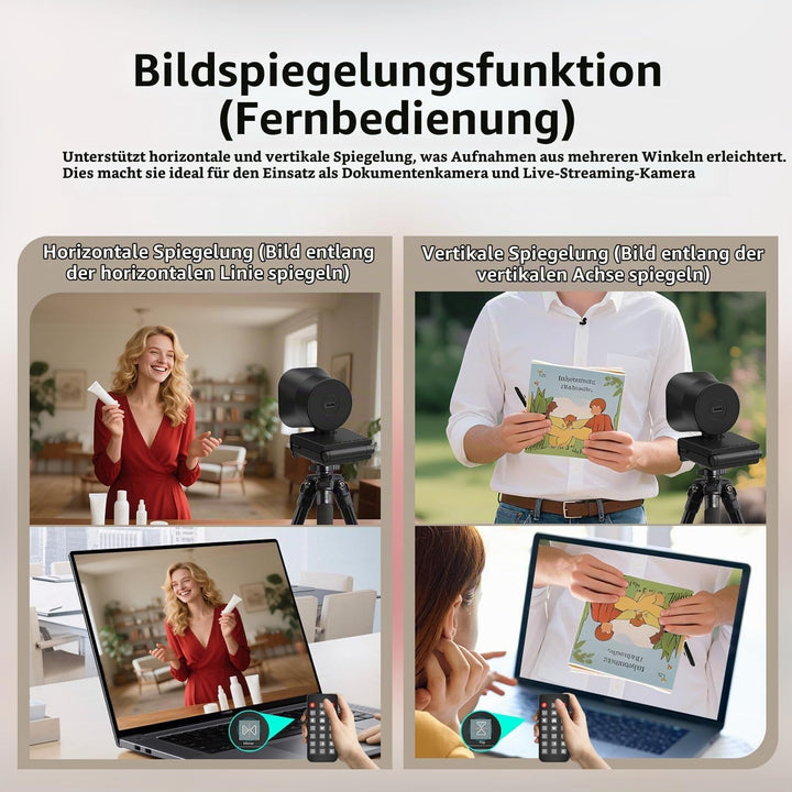 TOALLIN 4K-Webcam mit Ringlicht, Fernbedienung, PDAF-Autofokus, 1/2,5-Zoll-Sensor und 12 MP, integri