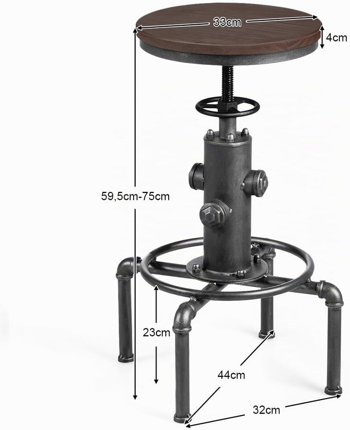 COSTWAY Barhocker höhenverstellbar, 59,5-75 cm, Barstuhl aus Holz und Metall, Tresenhocker mit Fusss