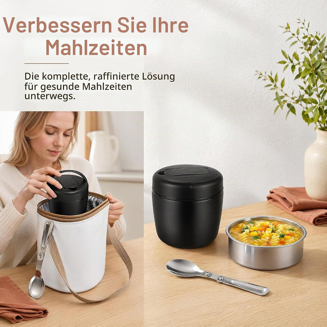 Thermobehälter für Essen 1200ml Warmhaltebehälter Essen to go mit Tasche &amp; Löffel Thermo Speisebehäl