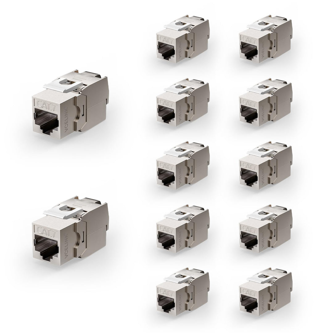 VCELINK 12x CAT7 Keystone RJ45 Modul Buchse, für LAN Kabel 10 Gbit/s bis 600 MHz AWG 22-24 & PoE, We