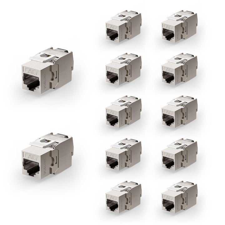 VCELINK 12x CAT7 Keystone RJ45 Modul Buchse, für LAN Kabel 10 Gbit/s bis 600 MHz AWG 22-24 & PoE, We