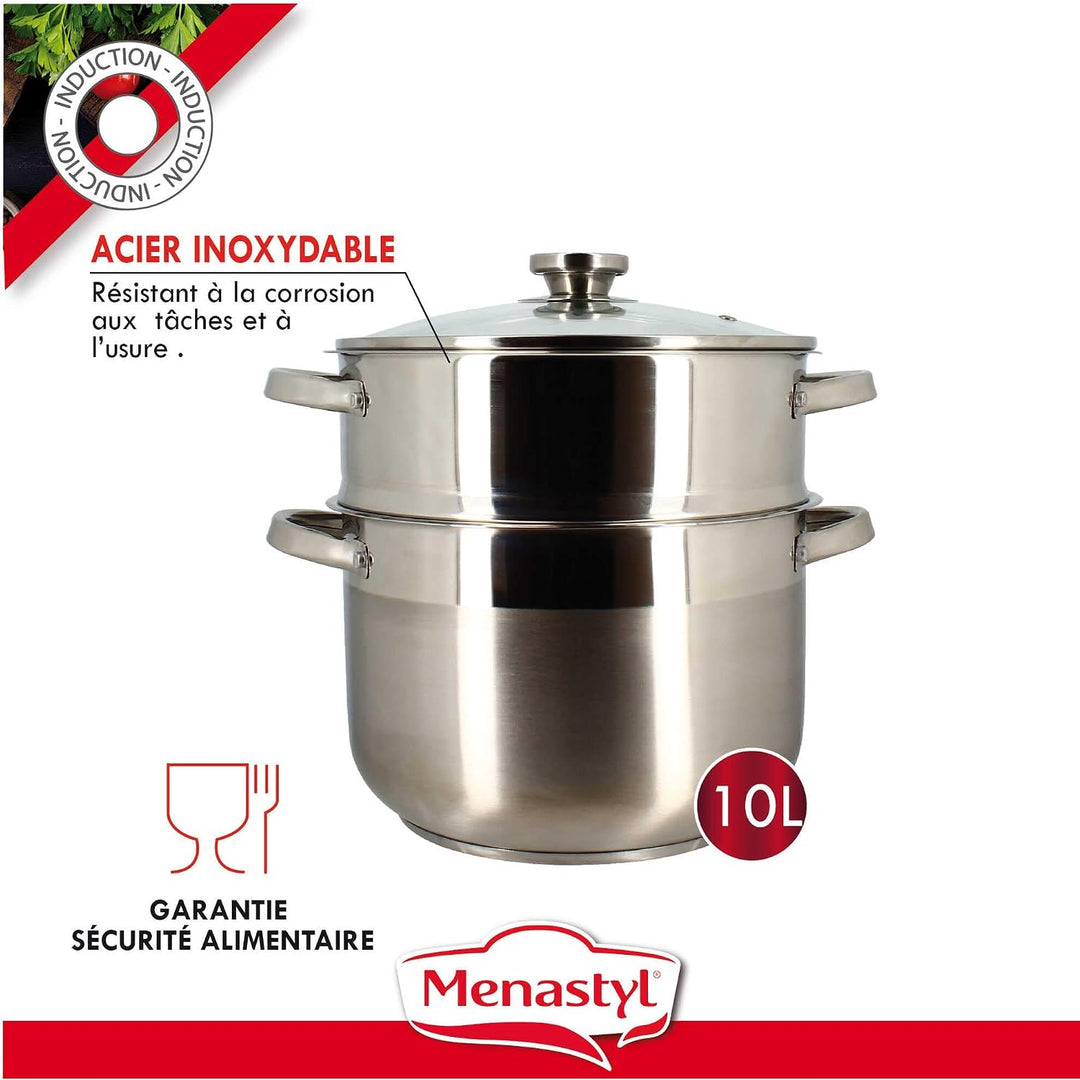 Couscoussier - MENASTYL - 4615450 - Edelstahl - 10 Liter - Für alle Herdarten geeignet, auch Indukti