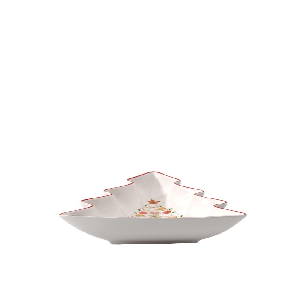 Villeroy und Boch Winter Bakery Delight Grosse Schale in Baum-Form, Premium Porzellan, Weiss/Rot Bau