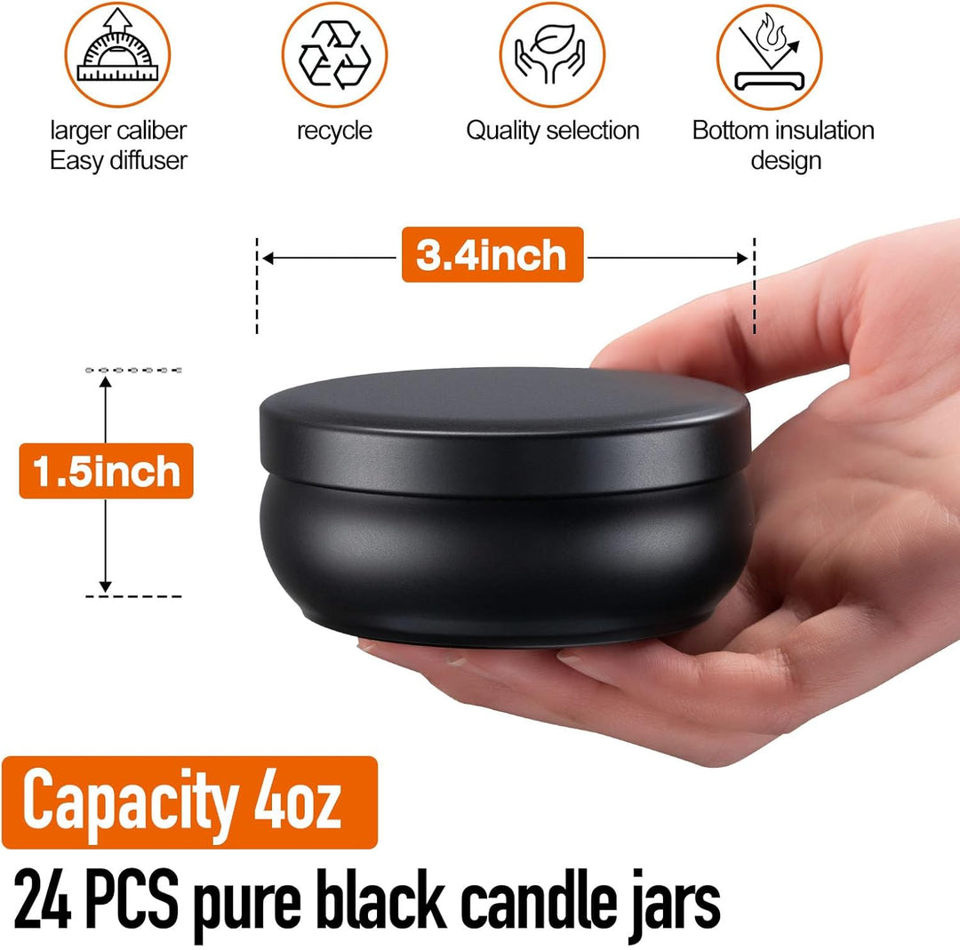 24er Set Schwarz Kerzengläser mit Deckel, 120 ml Weitmundige Leere Gläser für Handgemachte Kerzen, i