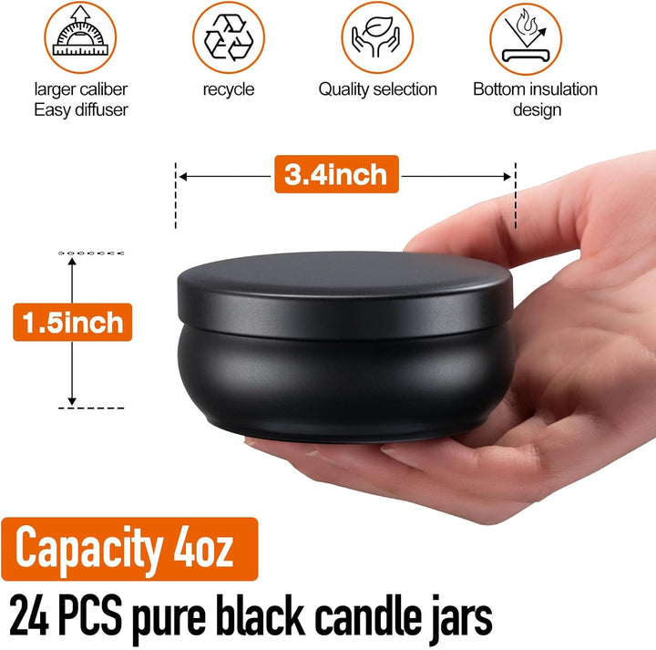 24er Set Schwarz Kerzengläser mit Deckel, 120 ml Weitmundige Leere Gläser für Handgemachte Kerzen, i