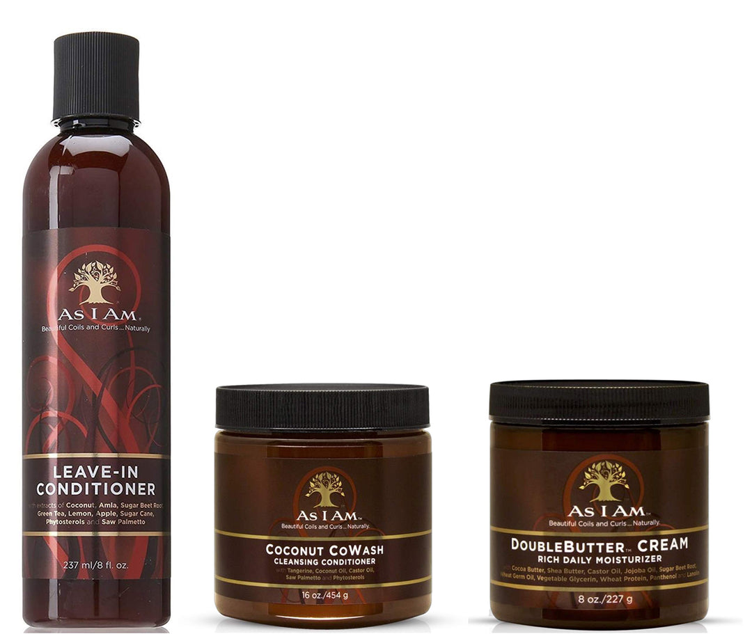 As I Am Naturally | 3er-Set | Co-Wash mit Kokosnuss, 454 g | Leave-In-Spülung, 237 ml | Feuchtigkeit
