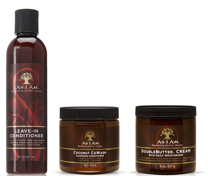 As I Am Naturally | 3er-Set | Co-Wash mit Kokosnuss, 454 g | Leave-In-Spülung, 237 ml | Feuchtigkeit