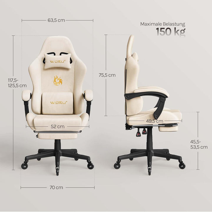 WOLTU Gaming Stuhl,Erwachsenen Computersessel,mit Gummi-Stuhlrollen,Beige | Ergonomisch, mit Verstel