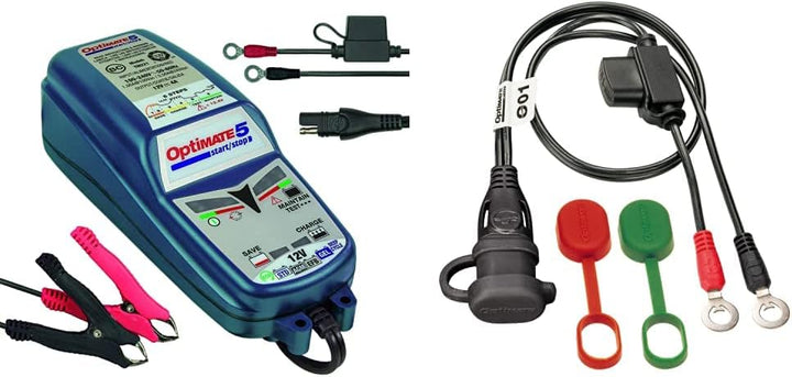 OptiMATE TM220-4A Batterieladegerät OptiMate5, Blue, 5 Start/Stop 12V 4A & O-01 Zubehör O1 (SAE), Bl