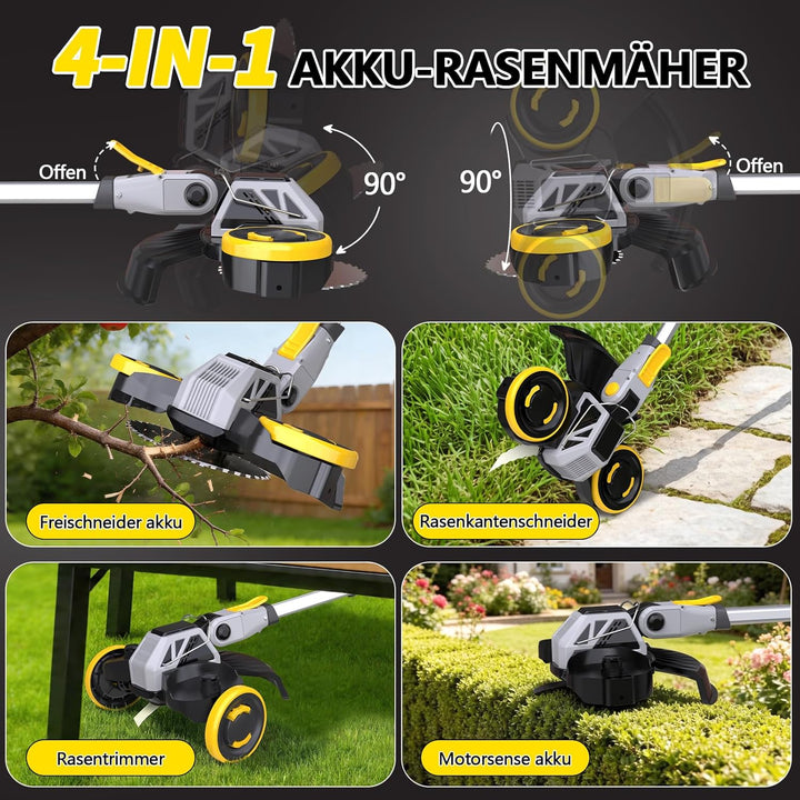 Akku Rasentrimmer mit Unkrautbürste, 21V Bürstenlose Rasenkantenschneide für Makita Akkus,4 in 1 Ele