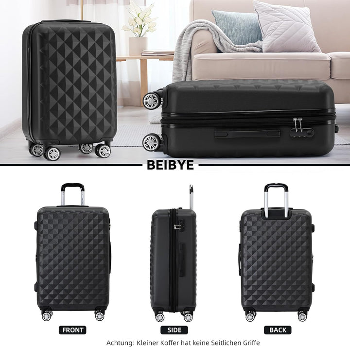 BEIBYE Zwillingsrollen 2066 Hartschale Trolley Koffer Reisekoffer Gepäck M-L-XL-Set (Schwarz, L) Sch