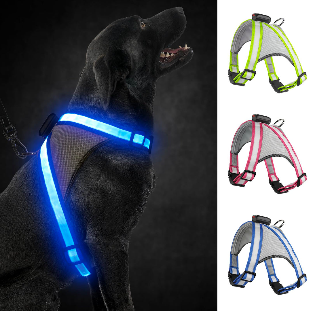 Visinite Led Hundegeschirr mit Licht, Hundegeschirr Leuchtend Aufladbar, 2 Beleuchtungsmodi Leuchtge
