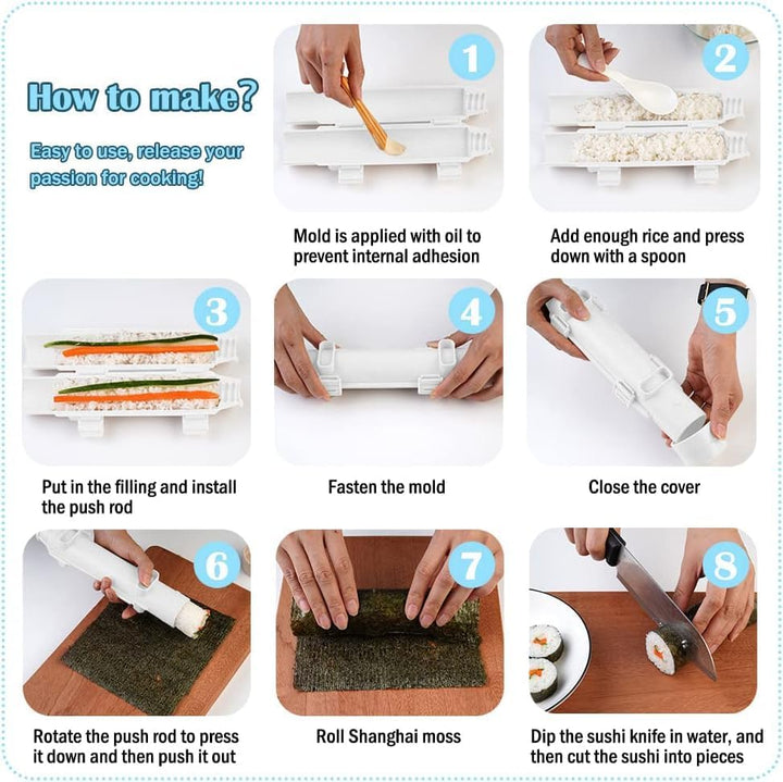 Sushi Maker Kit Tragbarer Sushi Maker Bazooka Sushi Set mit Rolling Matte Stäbchen Handbuch Formform