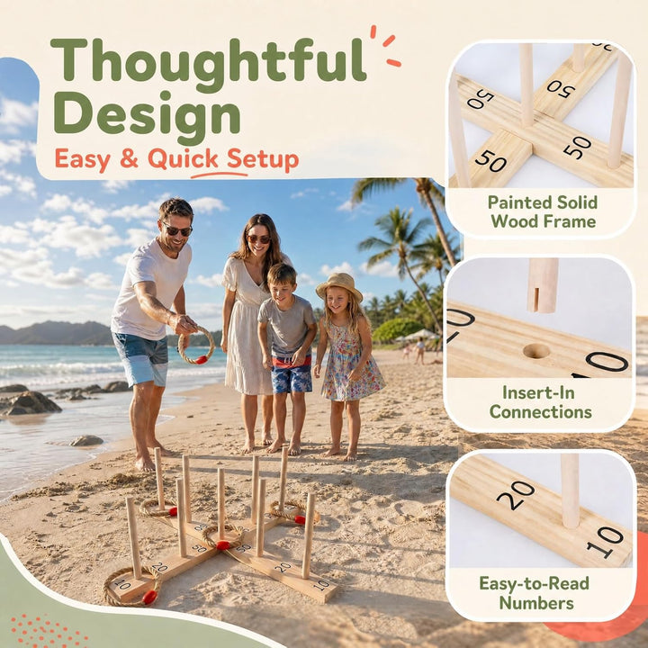 HOMASIS Ringwurfspiel Kinder Outdoor aus Holz, Natur