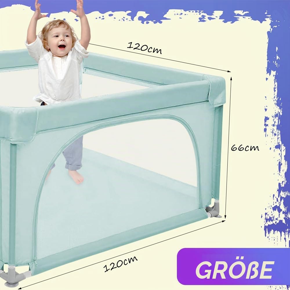 Baby Laufstall, Laufgitter klappbar, Ein-Knopf-Faltung & Sicherheitsschlössern, Krabbelgitter mit Ne