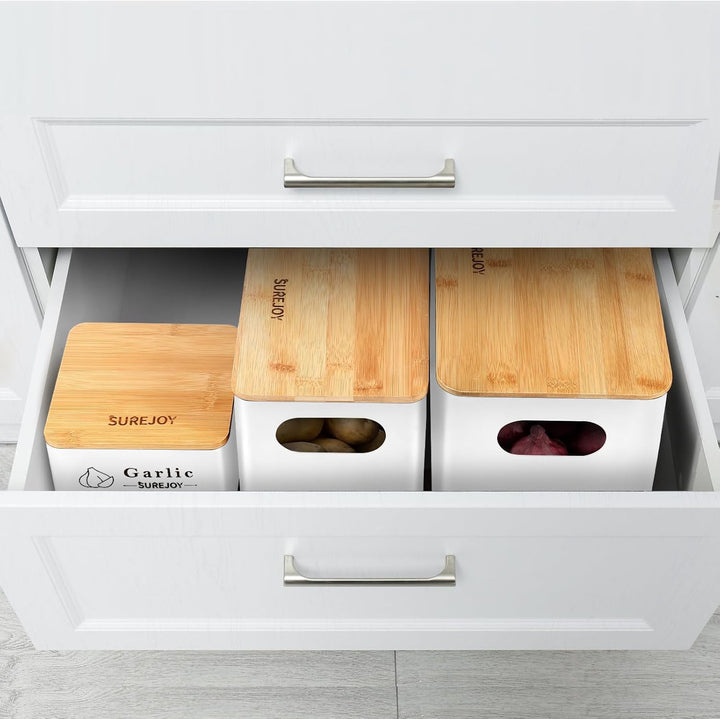 Surejoy Kartoffel Aufbewahrungsbox 3er Set, Vorratsdosen für Zwiebel Knoblauch Aufbewahrung, Hält Ge