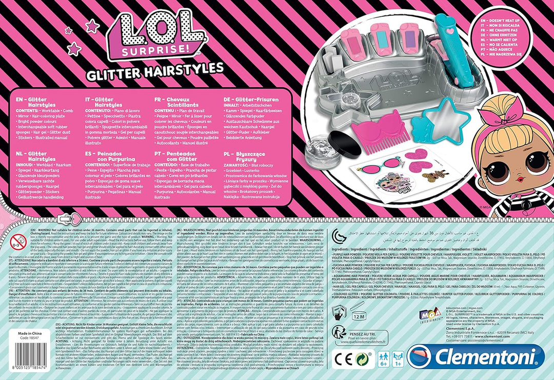 Clementoni 18547 L.O.L Surprise – Haarstudio, funkelndes Equipment für Frisuren & Stylings, inkl. Ka