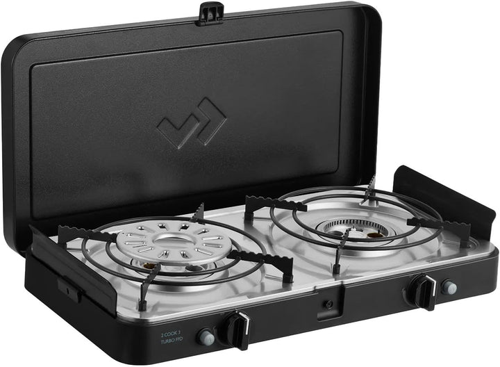 CADAC - 2 Cook 3 Turbo Deluxe und Camping-Kochbuch - Gas Tischgrill mit 2 Brennern und Rezeptbuch -