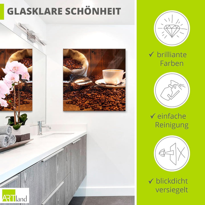 ARTland Glasbilder Wandbild Glas Bild einteilig 50x50 cm Quadratisch Kaffee Cafe Coffee Cappucino Ka