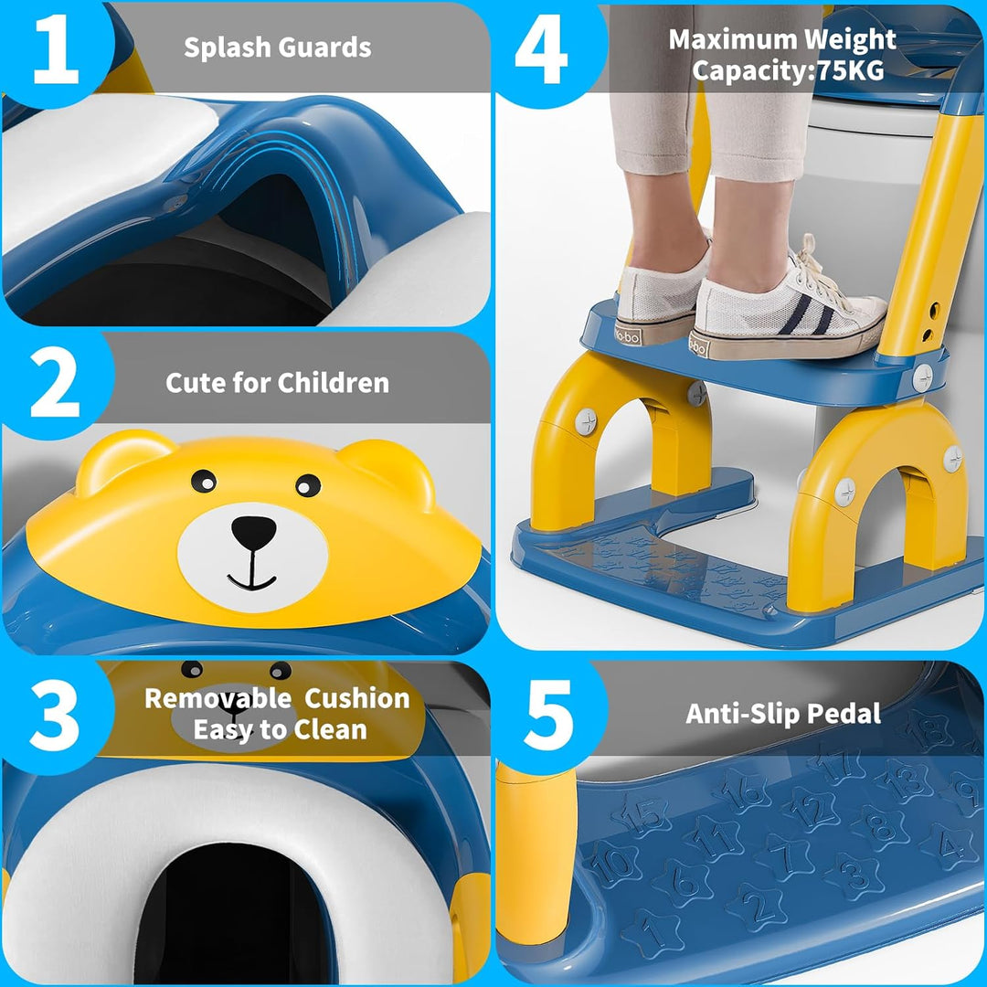 Toilettensitz Kinder mit Treppe, Upgraded WC Aufsatz für Kinder für Jungen und Mädchen, 2-in-1 Toile