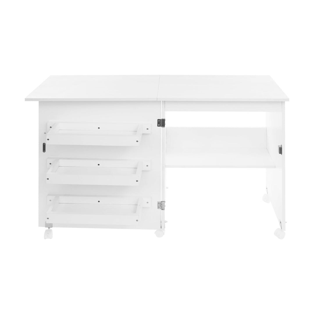 Nähmaschinentisch | Klappbarer Nähtisch 119cm | 3 Boxen &amp; Rollen | Weiss E1 | 5 Universalrollen (3 m