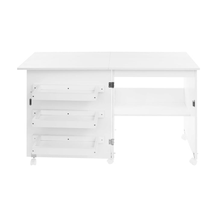 Nähmaschinentisch | Klappbarer Nähtisch 119cm | 3 Boxen &amp; Rollen | Weiss E1 | 5 Universalrollen (3 m