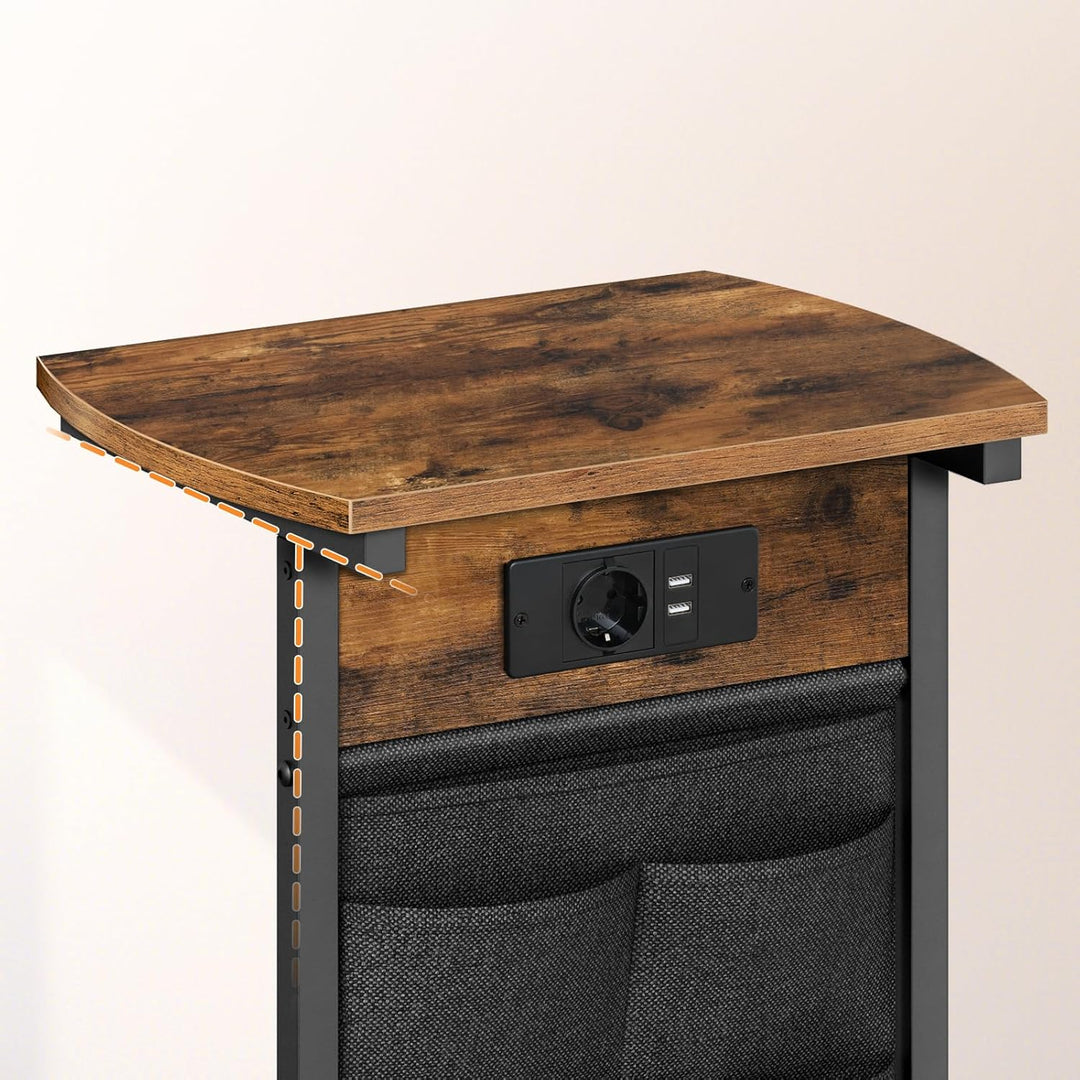 HOOBRO C-Form Beistelltisch mit Ladestation, Couchtisch mit gebogener Platte, Sofatisch mit Vliestas