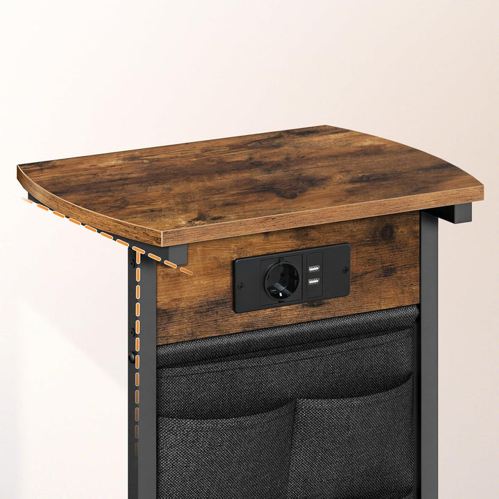 HOOBRO C-Form Beistelltisch mit Ladestation, Couchtisch mit gebogener Platte, Sofatisch mit Vliestas