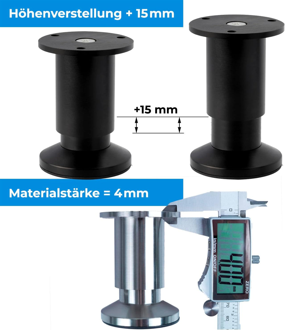 4er SET Möbelfüsse verstellbar Sofafuss Möbelbeine| SCHWARZ MATT | Höhe 25 cm |Ø 38 mm|stabile Ausfü