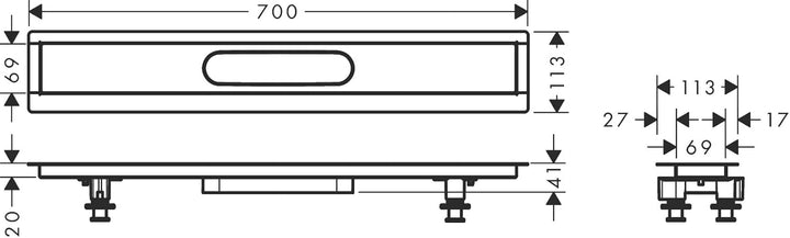 hansgrohe Installationsset 700mm RainDrain für hansgrohe Duschrinnen Fertigsets (RainDrain Rock und