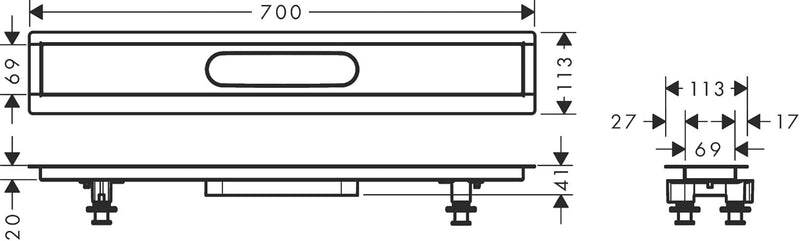 hansgrohe Installationsset 700mm RainDrain für hansgrohe Duschrinnen Fertigsets (RainDrain Rock und