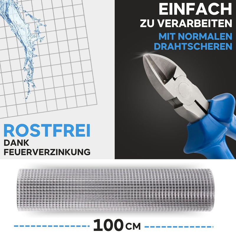 KrapTrap Volierendraht Drahtgitter I verzinkt I 12 m x 1 m I 12x12 mm I Stabiler Kaninchendraht I Wü