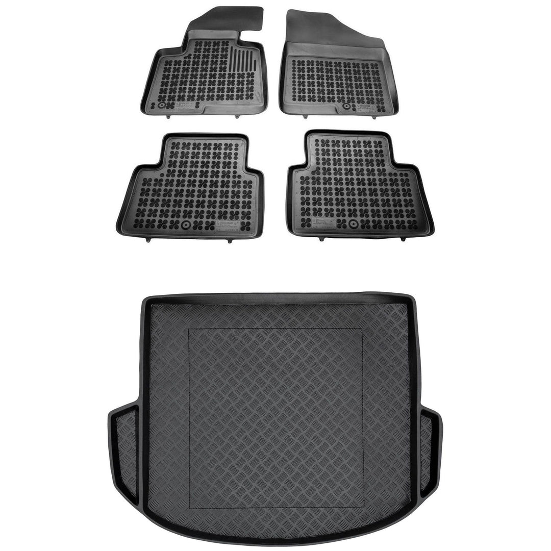 M MOTOS Satz Gummifussmatten und PE Kofferraumwanne für Hyundai Santa Fe III 2012-2018 - Verbessern