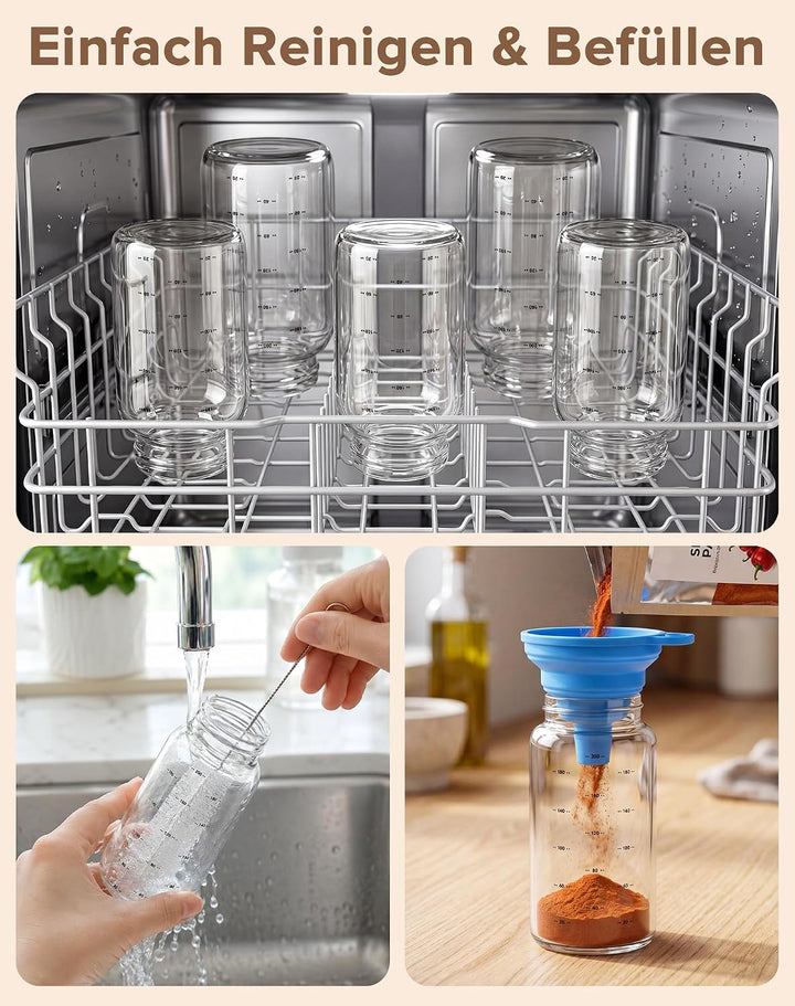 5 Stk Gewürzgläser mit Drehdeckel, Borosilikatglas Gewürzstreuer | 200ml Gewürzgläser Glas Rund mit