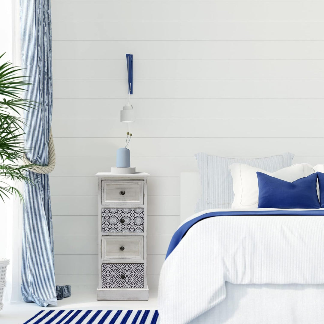 Rebecca Mobili Zusammengebaute Kommode mit Schubfächern, Schmaler Nachttisch MDF Holz, Weiss Grau, 4