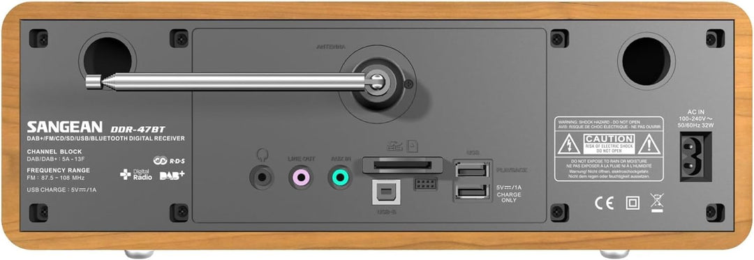 Sangean DDR-47BT All-in-One Kompakt-Anlage (DAB+/UKW-Tuner, Bluetooth, CD/MP3-Player, USB 2.0, SD-Ka