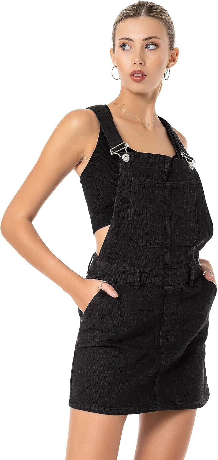 Red Bridge Damen Jeansrock kurzer Rock Overall Latzhose XL Schwarz, XL Schwarz