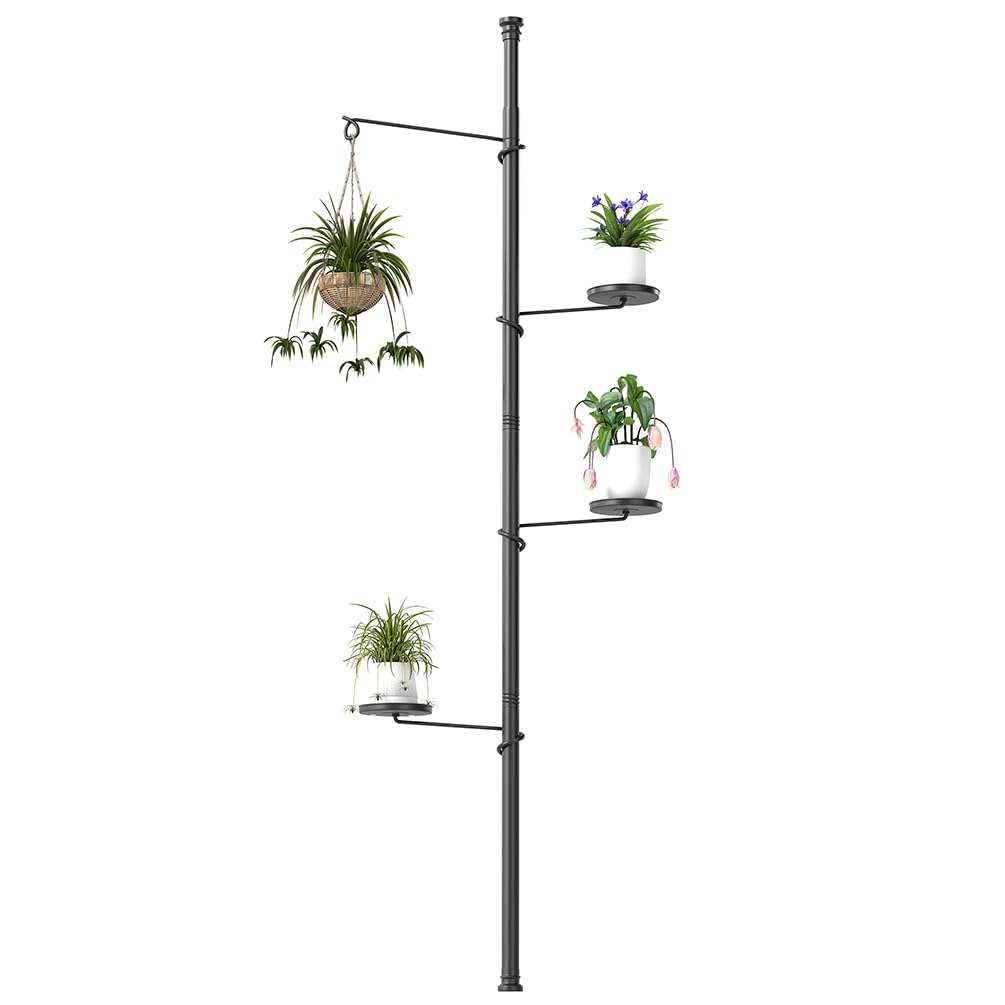 BAOYOUNI 4 Ebenen Teleskop Blumenregal, Pflanzenständer Indoor aus Kohlenstoffstahl, Höhenverstellba