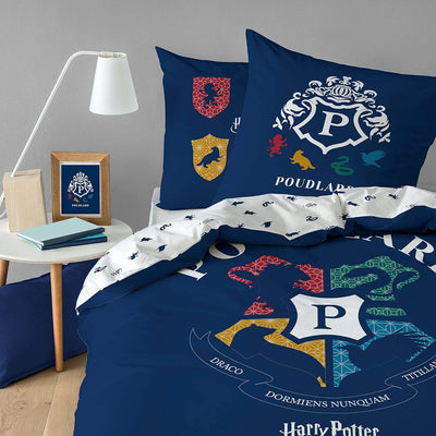 Harry Potter Bettwäsche, Bettbezug 140 x 200 cm + Kissenbezug 63 x 63 cm, 100% Baumwolle Wappen, 140
